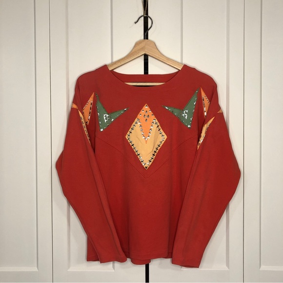 Vintage 80s western inspired bedazzled dolman long sleeve top / XS - Picture 1 of 7